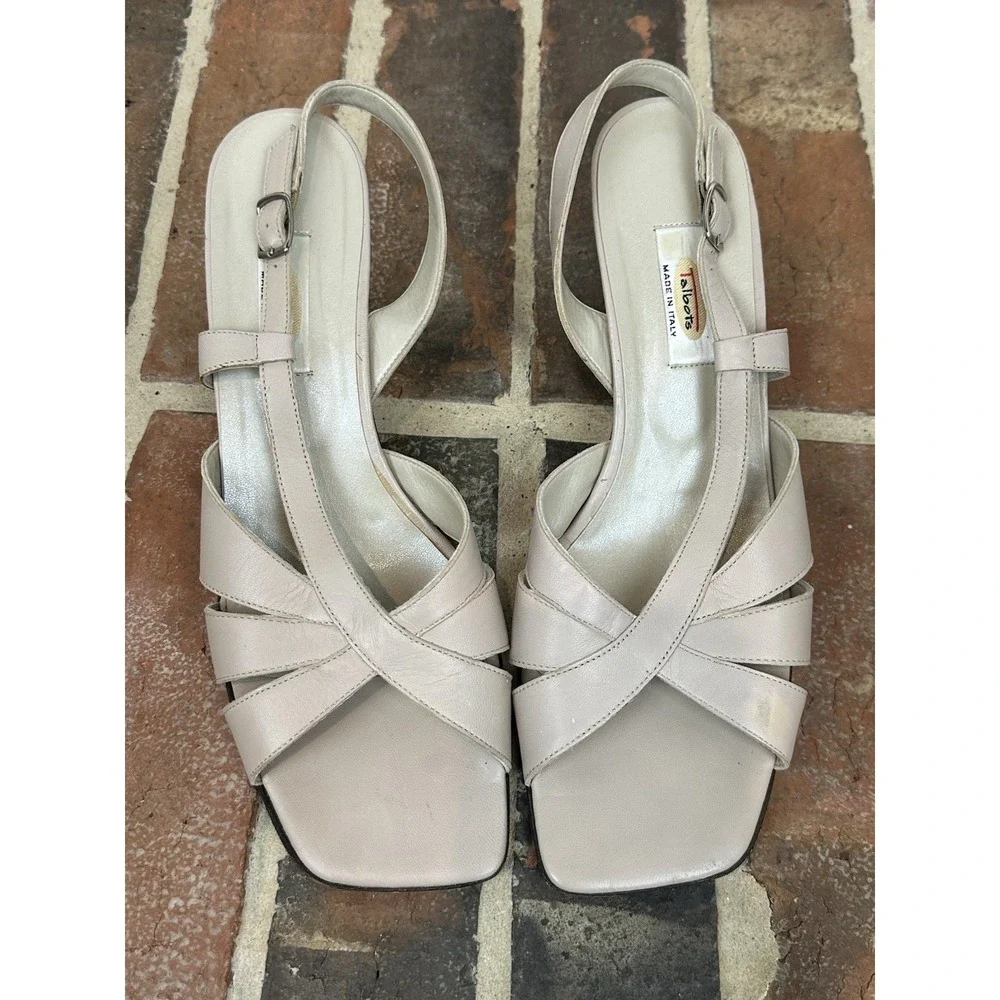 Talbots Beige Leather Slingback Sandals Open Square Toe Strappy Women's 11